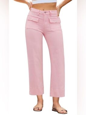 GRAPENT Wide Straight Leg Cropped Stretchy Denim with Retro patch pockets NWOT